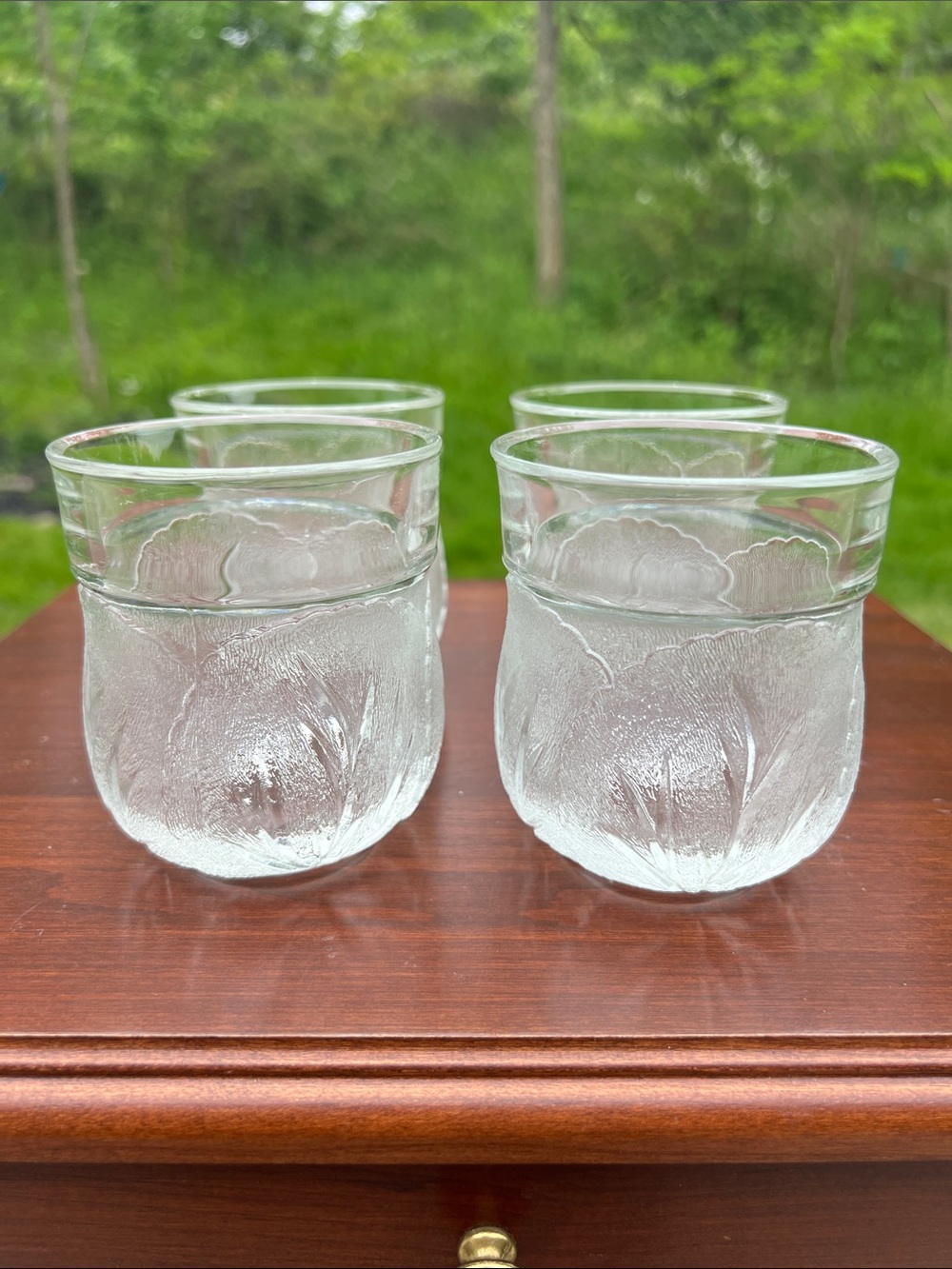 4 Vintage Old Fashioned Cocktail Tumblers Glasses Pebble Leaf Cabbage Pattern